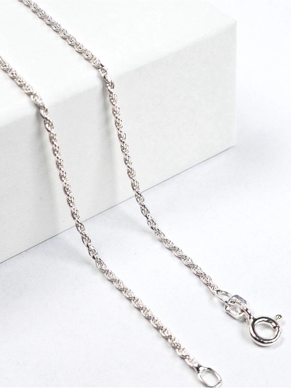 925 Sterling Silver Twist Rope Chain Necklace Cadena Italiana Torsal 45cm/1mm